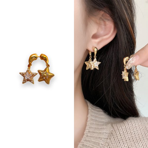 French light luxury star temperament earrings double star shining personality tassel earrings