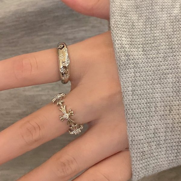 Alloy synthetic zircon ring cross flash diamond ring versatile simple opening ring