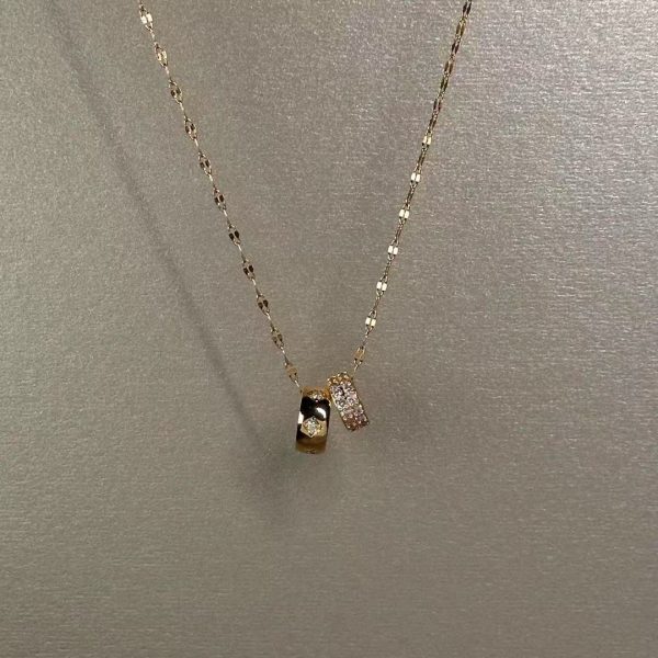 Double ring small waist full diamond fashion light luxury women's versatile clavicle chain
