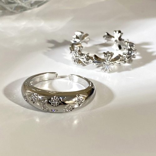 Alloy synthetic zircon ring cross flash diamond ring versatile simple opening ring