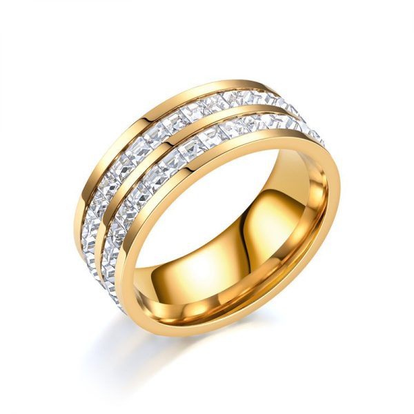 High-end light luxury full-star diamond ring female 18K non-fading titanium steel zircon couple ring hand jewelry