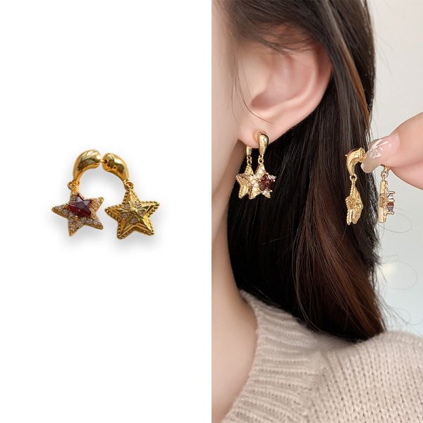 French light luxury star temperament earrings double star shining personality tassel earrings