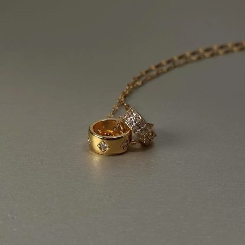 Double ring small waist full diamond fashion light luxury women's versatile clavicle chain