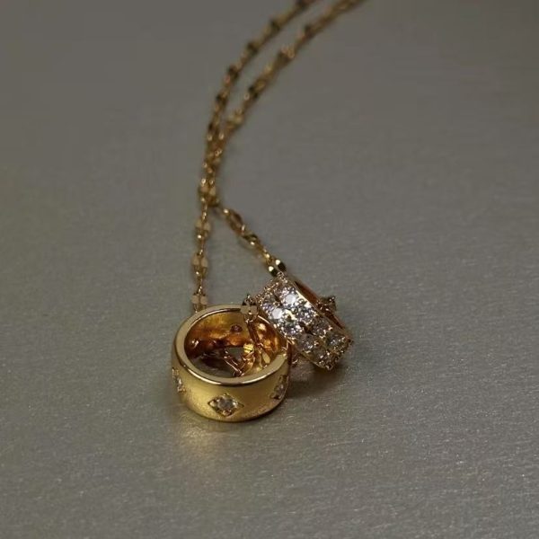 Double ring small waist full diamond fashion light luxury women's versatile clavicle chain
