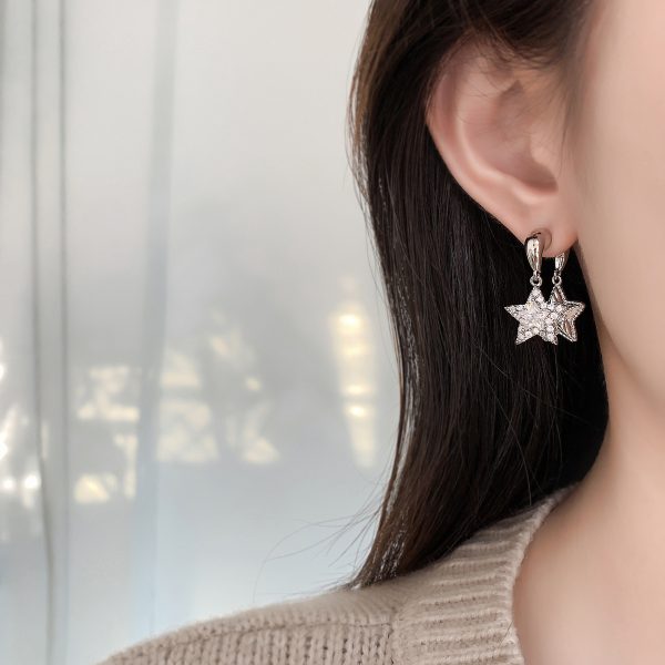 French light luxury star temperament earrings double star shining personality tassel earrings