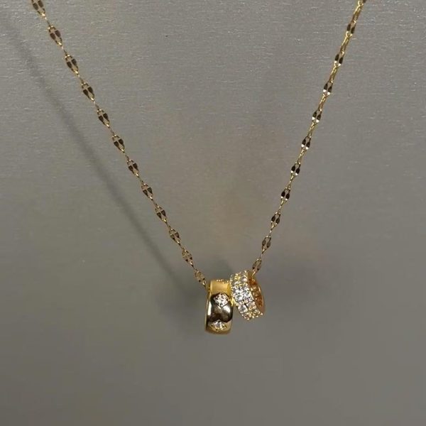 Double ring small waist full diamond fashion light luxury women's versatile clavicle chain