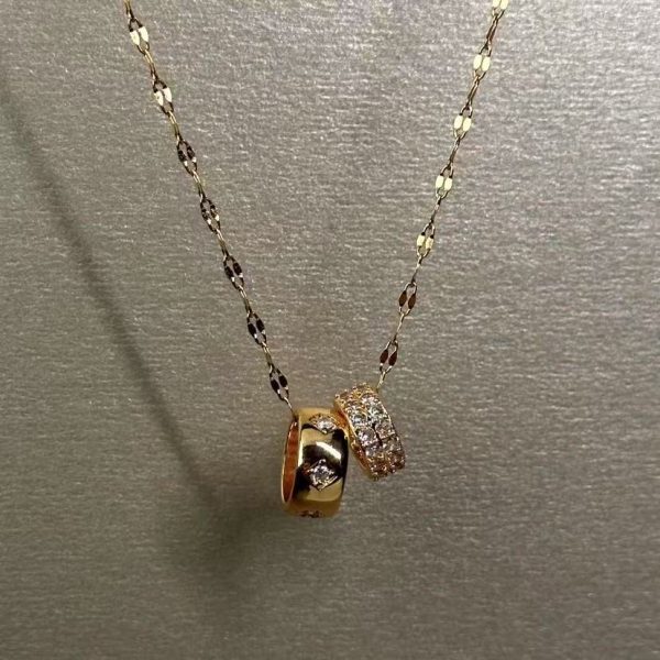 Double ring small waist full diamond fashion light luxury women's versatile clavicle chain