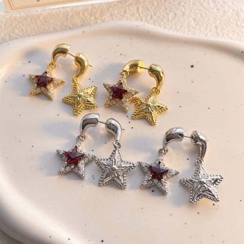 French light luxury star temperament earrings double star shining personality tassel earrings