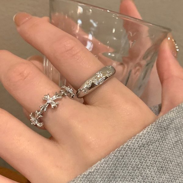 Alloy synthetic zircon ring cross flash diamond ring versatile simple opening ring
