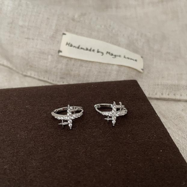 Light luxury glitter zircon four-pointed star ear buckle women's earrings