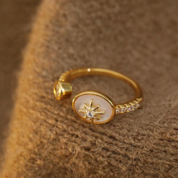 Sun And Moon Star Light ~Flash Diamond Flowing Light Eight-Pointed Star Versatil Ring