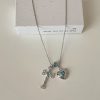 French Hot Girl Ice Blue Love Cross Pendant Necklace Women's Sweet Cool Collarbone Chain
