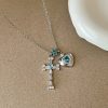 French Hot Girl Ice Blue Love Cross Pendant Necklace Women's Sweet Cool Collarbone Chain