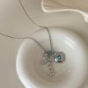 French Hot Girl Ice Blue Love Cross Pendant Necklace Women's Sweet Cool Collarbone Chain