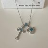French Hot Girl Ice Blue Love Cross Pendant Necklace Women's Sweet Cool Collarbone Chain