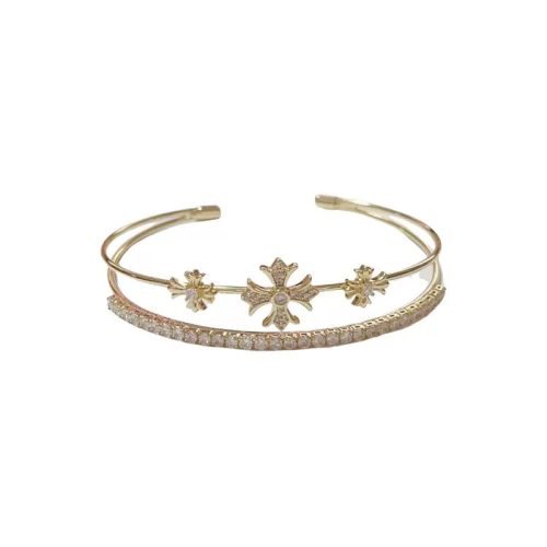 French Retro Personality Full Diamond Cross Necklace Double-layer Open Bracelet Versatile High-end Sense
