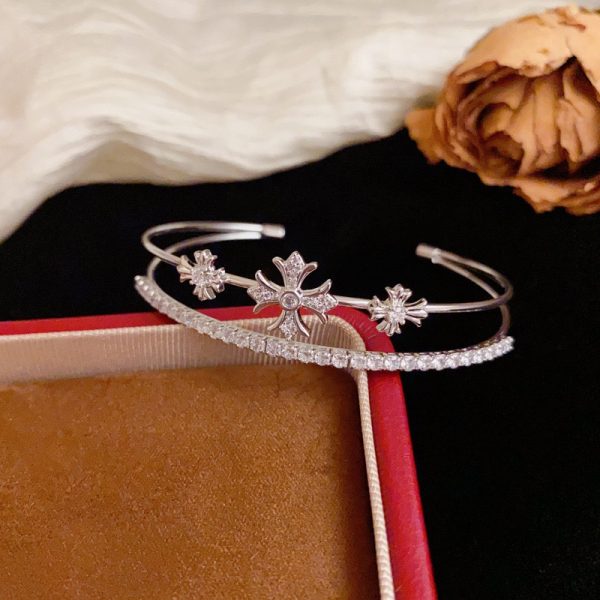 French Retro Personality Full Diamond Cross Necklace Double-layer Open Bracelet Versatile High-end Sense