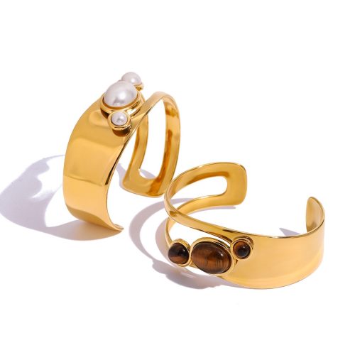 Niche Irregular Wide-faced Natural Stone Pearl Opening Hollow Bracelet Personality