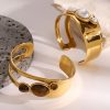 Niche Irregular Wide-faced Natural Stone Pearl Opening Hollow Bracelet Personality