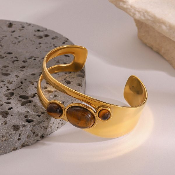Niche Irregular Wide-faced Natural Stone Pearl Opening Hollow Bracelet Personality