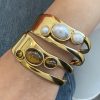 Niche Irregular Wide-faced Natural Stone Pearl Opening Hollow Bracelet Personality