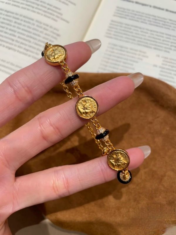 Ancient Greek Engraved Ancient Coin Black Gold Bracelet Women's High-end Light Luxury Versatile