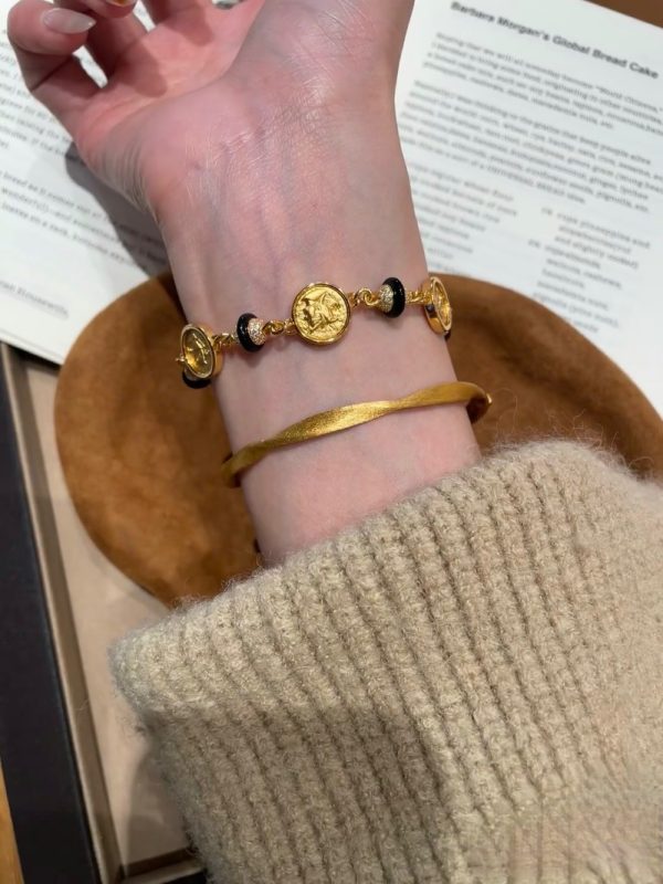 Ancient Greek Engraved Ancient Coin Black Gold Bracelet Women's High-end Light Luxury Versatile