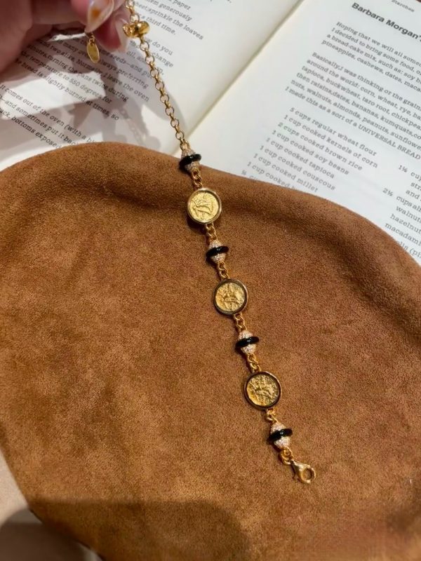 Ancient Greek Engraved Ancient Coin Black Gold Bracelet Women's High-end Light Luxury Versatile