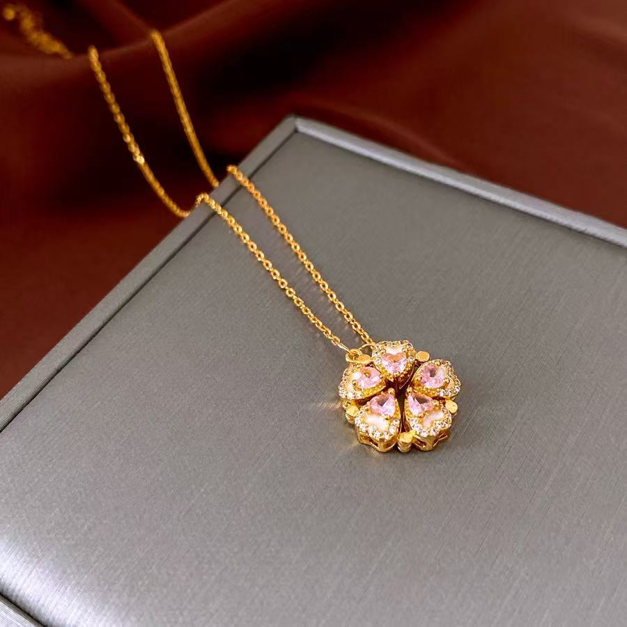 Real Gold Stone Flower Pendant Necklace Light Luxury Fashion Clavicle Chain Simple And Versatile