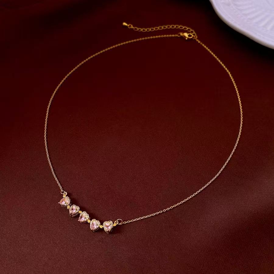Real Gold Stone Flower Pendant Necklace Light Luxury Fashion Clavicle Chain Simple And Versatile