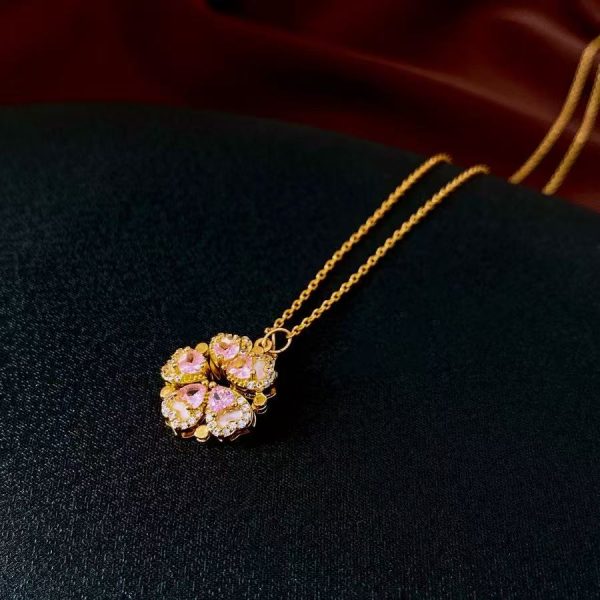 Real Gold Stone Flower Pendant Necklace Light Luxury Fashion Clavicle Chain Simple And Versatile
