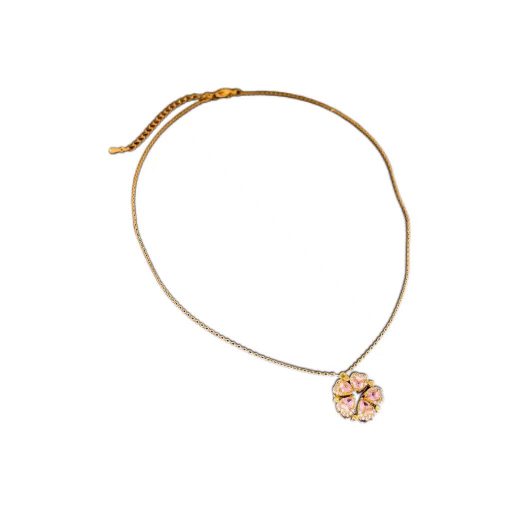 Real Gold Stone Flower Pendant Necklace Light Luxury Fashion Clavicle Chain Simple And Versatile