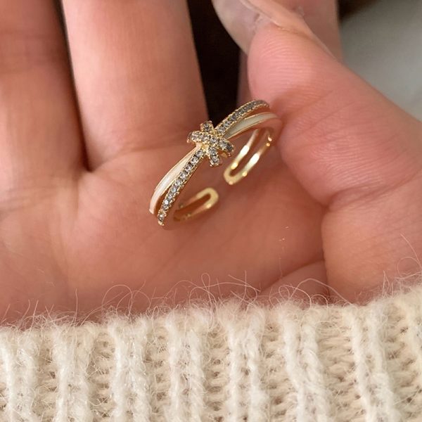 Niche Design Sense Oil Drip Knotted Double-Layer Open Ring Female Exquisite Fashion Temperament Versatile Ring