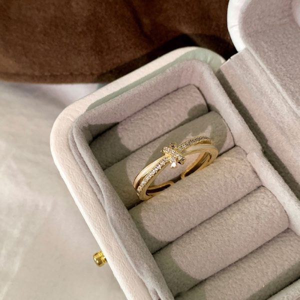 Niche Design Sense Oil Drip Knotted Double-Layer Open Ring Female Exquisite Fashion Temperament Versatile Ring
