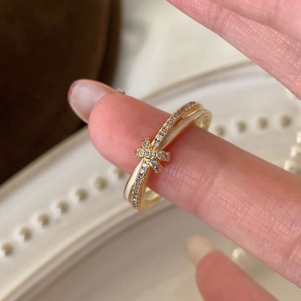 Niche Design Sense Oil Drip Knotted Double-Layer Open Ring Female Exquisite Fashion Temperament Versatile Ring