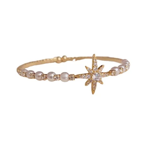 Retro Eight-Pointed Star Pearl Bracelet Exquisite Light Luxury Versatile Opening Adjustable