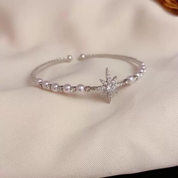 Retro Eight-Pointed Star Pearl Bracelet Exquisite Light Luxury Versatile Opening Adjustable