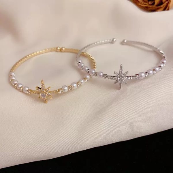 Retro Eight-Pointed Star Pearl Bracelet Exquisite Light Luxury Versatile Opening Adjustable