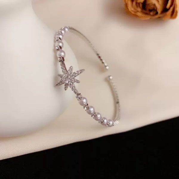 Retro Eight-Pointed Star Pearl Bracelet Exquisite Light Luxury Versatile Opening Adjustable