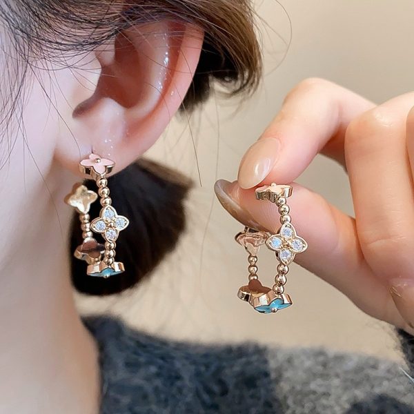 Stone Drop Oil Diamond-Shaped Geometric Flower Stud Earrings Female Niche Exquisite Temperament Earrings