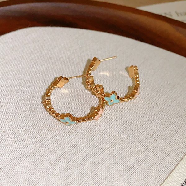 Stone Drop Oil Diamond-Shaped Geometric Flower Stud Earrings Female Niche Exquisite Temperament Earrings