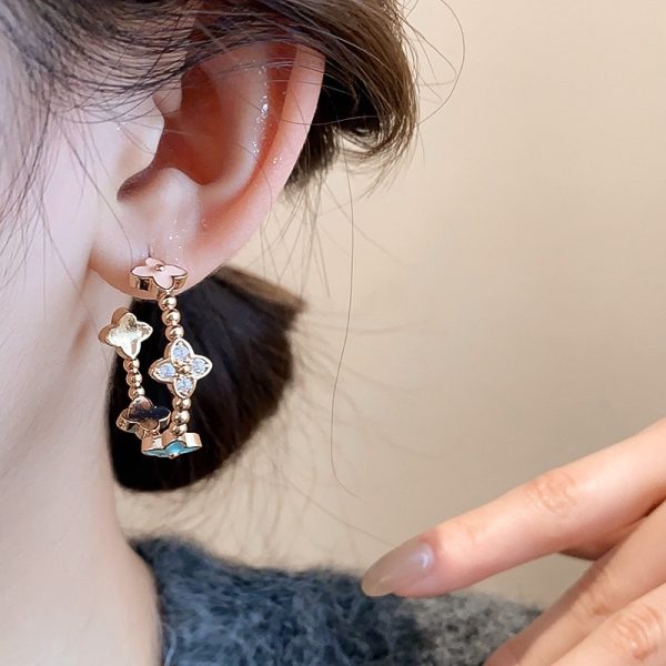 Stone Drop Oil Diamond-Shaped Geometric Flower Stud Earrings Female Niche Exquisite Temperament Earrings