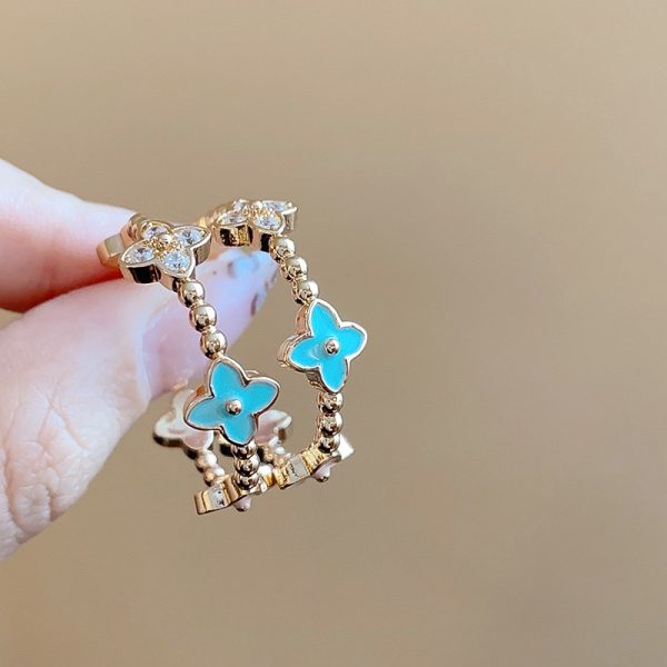 Stone Drop Oil Diamond-Shaped Geometric Flower Stud Earrings Female Niche Exquisite Temperament Earrings