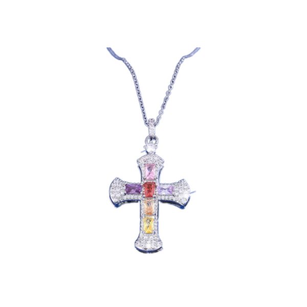 Full Of Diamonds Colorful Stone Cross Clavicle Chain Necklace Women's Versatile Necklace