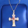 Full Of Diamonds Colorful Stone Cross Clavicle Chain Necklace Women's Versatile Necklace