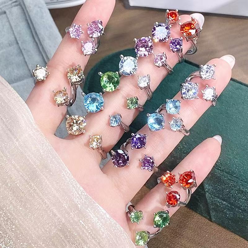 Multi-color full diamond opening ring light luxury high-end super flash niche design ring