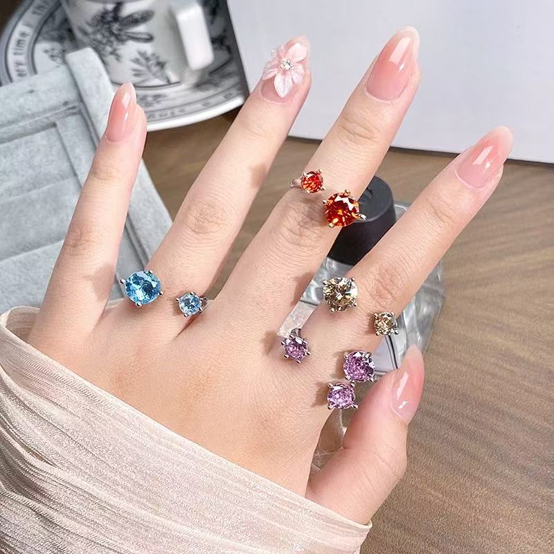 Multi-color full diamond opening ring light luxury high-end super flash niche design ring
