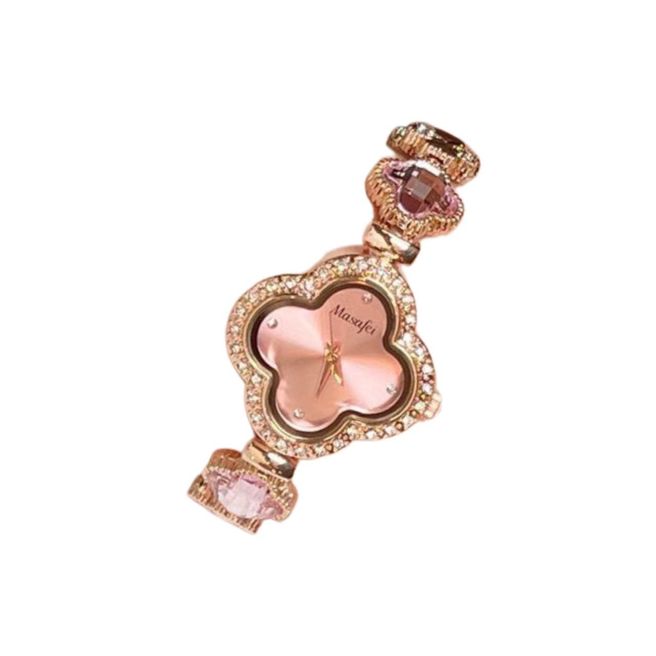 Fashion retro clover high-end bracelet crystal diamond women's waterproof watch