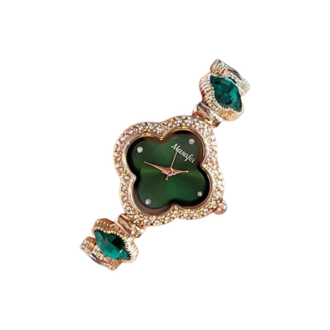 Fashion retro clover high-end bracelet crystal diamond women's waterproof watch