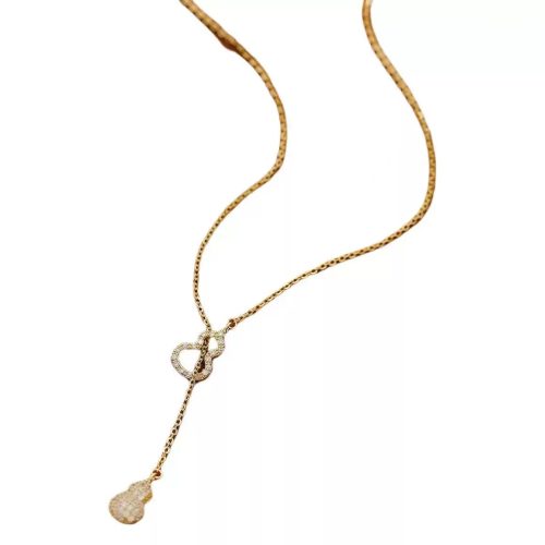 3f5399d2cd57a807ce12cd296378f89d Double Gourd Necklac-Copper-Plated Real Gold Adjustable Clavicle Chain Oriental Lucky Symbol Ins Style Light Luxury Wear